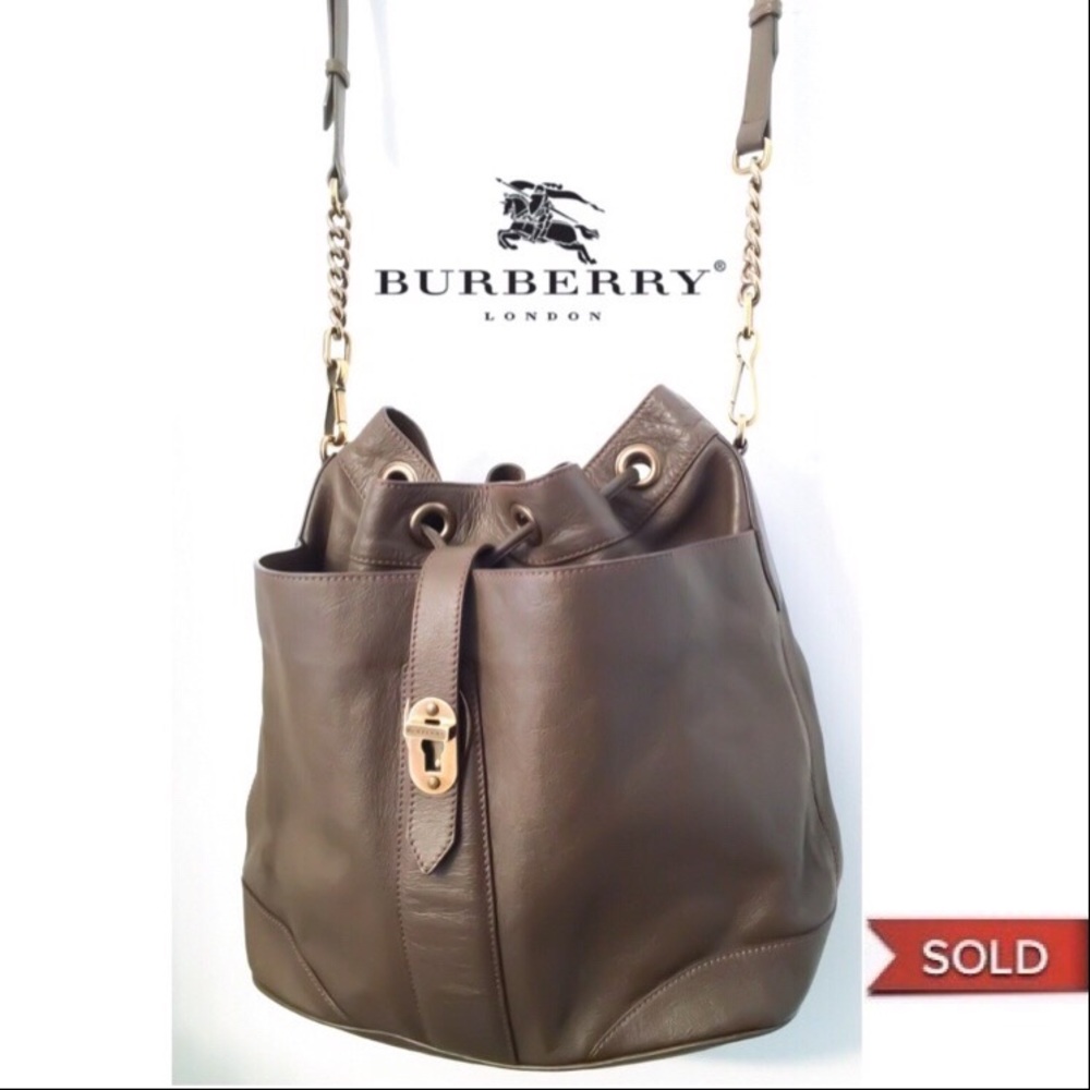 Authentic Burberry Large Leather Drawstring Bag - Picture 1 of 8